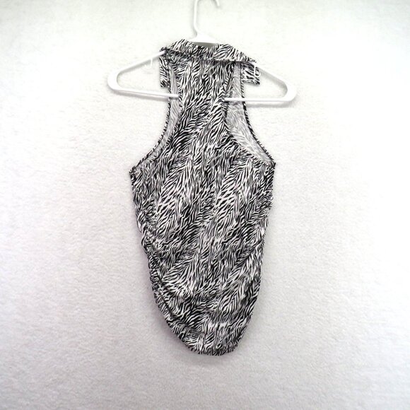 Free People Shirt Size XS Black White Zebra Print Ruched Collared Halter Top - Picture 3 of 9